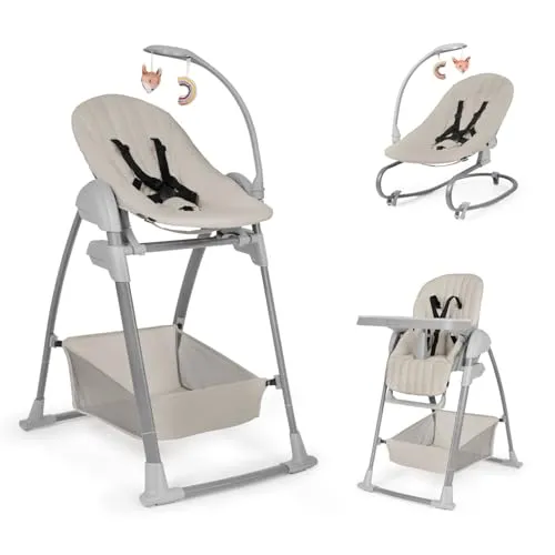 Hauck Hochstuhl-Set Sit N Relax 3in1 – Beige - Praktisches 3-teiliges Hochstuhl-Set aus Metall, Kunststoff und Textil. Höhenverstellbar, mit verstellbarem Essbrett und abnehmbarer Sitzfläche. Ideal für Babys und Kleinkinder, leicht zusammenklappbar und pflegeleicht.