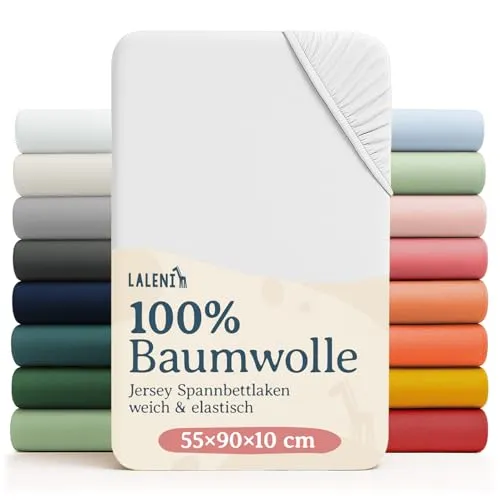 Laleni Jersey Spannbettlaken, 55x90cm, für Baby Beistellbett & Stubenwagen, 100% Baumwolle, Oeko-TEX Zertifiziert, Weiß