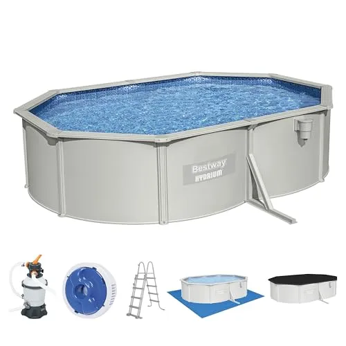 Bestway Hydrium Stahlwandpool Komplett-Set 500 x 360 cm - Stahlrahmenbecken mit verstärkten Wänden und hochwertiger PVC-Beschichtung, inkl. Sandfilteranlage und Sicherheitsleiter für sorgenfreies Badevergnügen.