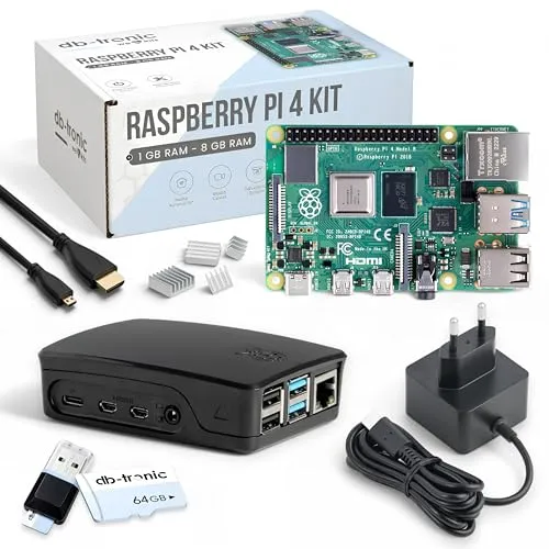 Raspberry Pi 4 Starter-Kit 4GB Black Edition - Vielseitiges Starter-Kit mit leistungsstarkem Raspberry Pi 4, stabilem 15W Netzteil, schützendem Gehäuse und 64GB Speicherkarte für kreative Projekte und Anwendungen.