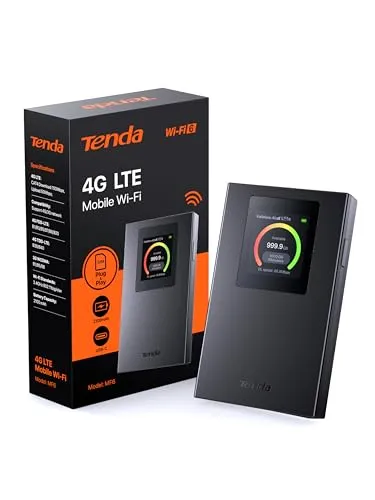 Tenda Mobiler WLAN Router mit LCD-Anzeige - Drahtlose Router – Tragbarer Wi-Fi 6 Hotspot mit 2100mAh Akku für schnelles Streaming und einfache Verwaltung über LCD-Display.