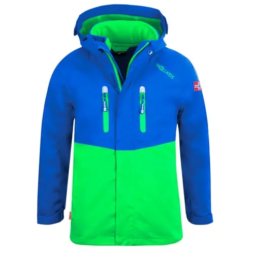 Trollkids Bryggen 3in1 Jacke für Kinder, Mittelblau/Hellgrün, Größe 92 - Funktionsjacke für Kinder, wasserdicht, winddicht und atmungsaktiv mit isolierendem ZIP-IN System und praktischen Taschen für Abenteuer im Freien.