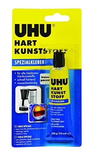 UHU Kunststoffkleber 46650, Hart Kunststoff, 30g, Spezialkleber, extra stark, wasserfest
