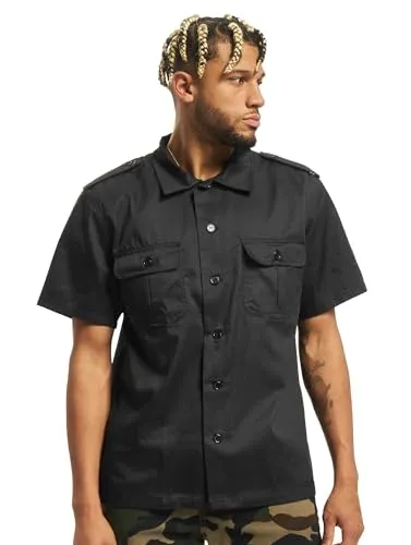 Brandit US Shirt Short Sleeve - Schwarz, Größe 3XL - Herrenhemd aus robustem, wasserabweisendem Mischgewebe mit geradem Schnitt und praktischen Brusttaschen, ideal für Freizeit und Outdoor-Aktivitäten.