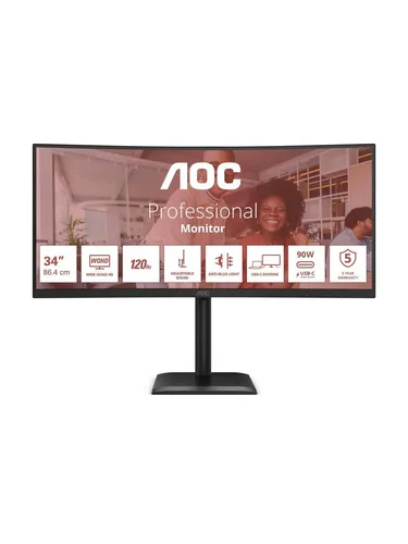 AOC CU34E4CV LED-Monitor 86.36 cm (34") - Ultrascharfer 34" Curved Monitor mit WQHD-Auflösung, ideal für immersive Gaming- und Multimedia-Erlebnisse.