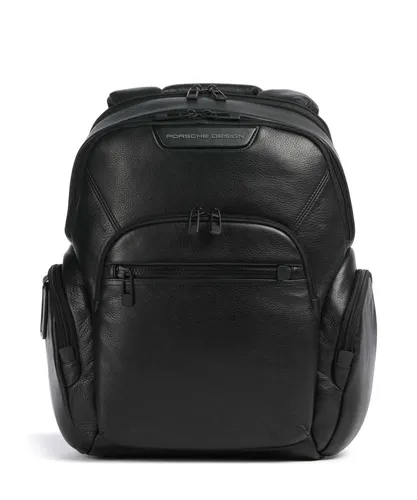 Porsche Design Roadster Evo S Rucksack schwarz - Eleganter Rucksack aus genarbtem Kalbsleder für 15″ Laptops. Stilvolles Design und praktische Fächer für optimalen Komfort im Alltag.