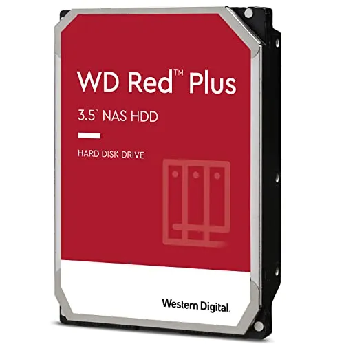 WD Red Plus interne Festplatte NAS 10 TB (3,5'', Workload-Rate 180 TB/Jahr, 7.200 U/min, 256 MB Cache, NASware-Firmware für Kompatibilität, 8 Bays) Rot