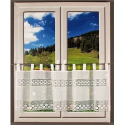 HOSSNER - ART OF HOME DECO Querbehang Drachensee, halbtransparent mit Spitze, 150 cm x 50 cm - Eleganter Querbehang mit Schlaufenaufhängung, halbtransparent und beidseitig bestickt. Ideal für eine stilvolle Fensterdekoration, die Licht sanft filtert und gleichzeitig Privatsphäre bietet.