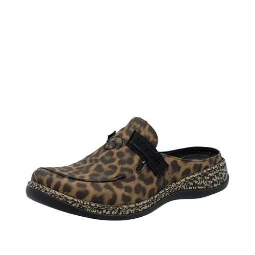 Rieker Damen 46393 Clogs - Mehrfarbig, 38 EU - Clogs für Damen mit weicher Decksohle und trendigem Animal-Print für stilvolle Bequemlichkeit.