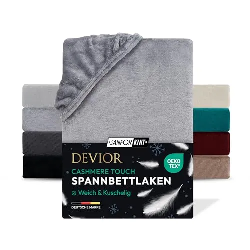 Devior Cashmere Touch Spannbettlaken, Grau, 90x200-100x200 cm – Flauschig weich & wärmend – Mikrofaser mit 190 g/m²– Winter-Spannbetttuch für Topper & Matratzen – Oeko-TEX Zertifiziert