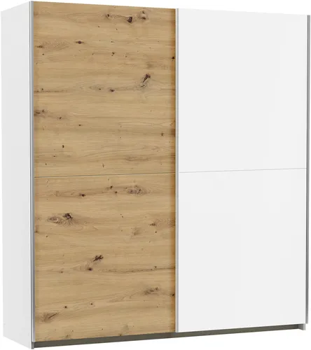 rauch Schwebetürenschrank SATURN - Made in Germany - Schwebetürenschrank in Alpinweiß/Eiche Artisan, bietet flexible Innenausstattung mit bis zu 4 Einlegeböden und 2 Kleiderstangen - ideal für optimalen Stauraum.