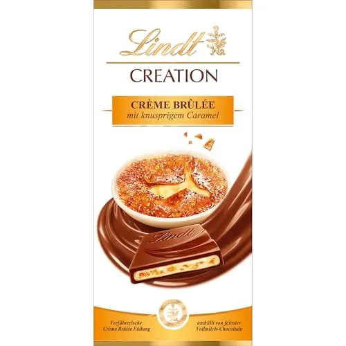 Lindt Creation Creme Brulee Schokolade 150g - Genießen Sie die feine gefüllte Schokolade mit Karamellgeschmack, ideal für alle Anlässe. Perfekt zum Verschenken oder selbst Verwöhnen.