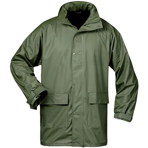Norway PU Regen-Jacke mit Kapuze in Oliv – Größe L - Stylische PU Regen-Jacke mit Kapuze für optimalen Schutz bei jedem Wetter. Ideal für Outdoor-Aktivitäten und den täglichen Gebrauch.