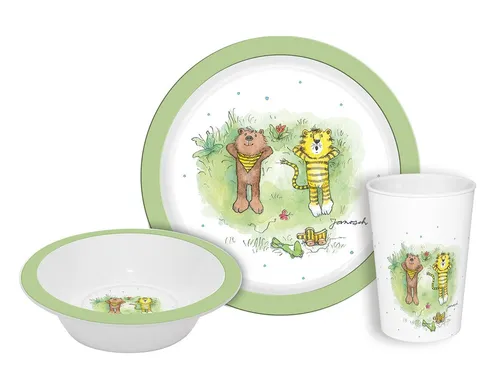Geda Labels GmbH Kindergeschirr-Set Janosch Kids 3teilig (3-tlg), PP, Grün, 21,5x21,5x8,5, spülmaschinengeeignet