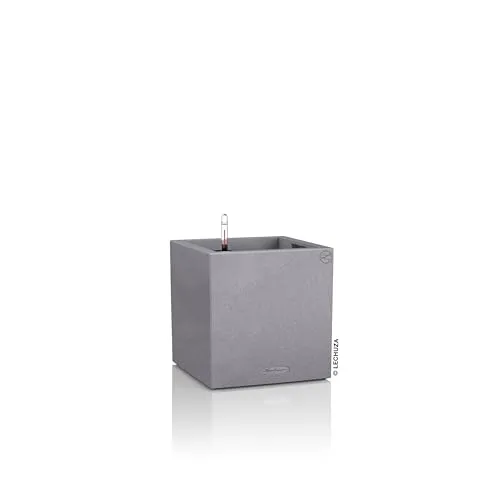 Lechuza CANTO Stone low 30 - Steingrauer Pflanzwürfel mit Bewässerungssystem, ideal für pflegeleichte Pflanzen im Innen- und Außenbereich