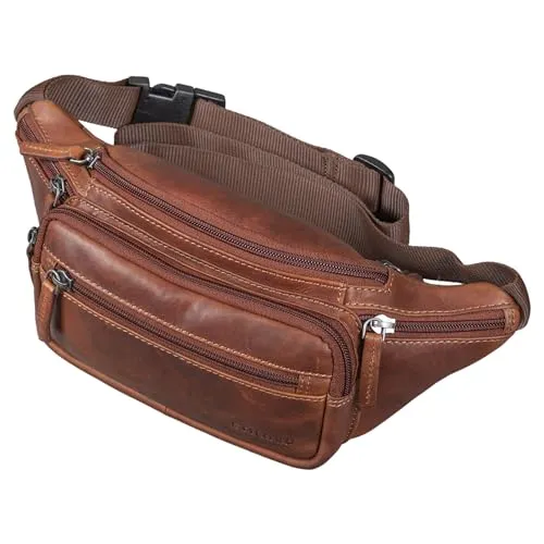 STILORD 'Zion' Vintage Gürteltasche aus Echtleder - Mode-Hüfttaschen mit 6 Reißverschlussfächern, ideal für Smartphones und 7 Zoll Tablets. Das echte Leder im Vintage-Stil macht jede Tasche zum Unikat!