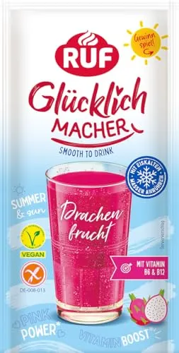 RUF Glücklichmacher Smooth to Drink Drachenfrucht, Getränkepulver mit Drachenfrucht & Erdbeere, vegan, Vitamin B6 & B12, Sommerdrink zum Anrühren, ideal für Smoothies, Bowls & Cocktails