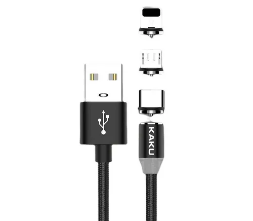 Kaku 3in1 USB Schnell Ladekabel Micro USB C Typ-C 3A 1M Schwarz Smartphone-Kabel