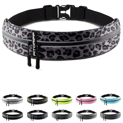 Fitgriff® Laufgürtel für Handy - Lauftasche Jogging, Hüfttasche, Sportgürtel, Running Belt zum Joggen, Laufen, Sport, Fitness - passend für alle Smartphones (Leopard, 62-90cm Bauchumfang)
