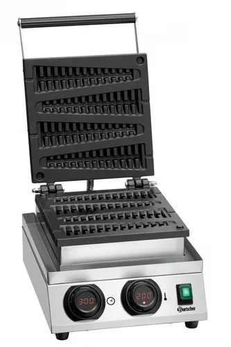 Bartscher Waffeleisen MDI Lolly 400 - Waffeleisen für bis zu 4 Lolly-Waffeln, ideal für unterwegs. Mit digitaler Zeiteinstellung und Temperaturregelung für perfekte Ergebnisse. Saubere Hände dank praktischem Stiel!