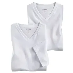 OLYMP Herren T-Shirt Doppelpack V-Ausschnitt - Weiß, L - T-Shirts für Herren im Doppelpack aus 100% Baumwolle, bügelleicht und vielseitig kombinierbar für jeden Anlass.