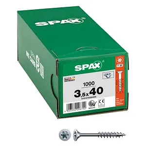 Spax Senkkopf Torx T-STAR plus 3,5 x 40 / 22 mm verzinkt HP - 191010350405 (VPE: 1.000 Stück) - Hochwertige Schrauben in der Handelsverpackung mit 1.000 Stück. Ideal für präzises Arbeiten dank T-STAR plus-Antrieb und 4CUT-Spitze für optimale Handhabung.