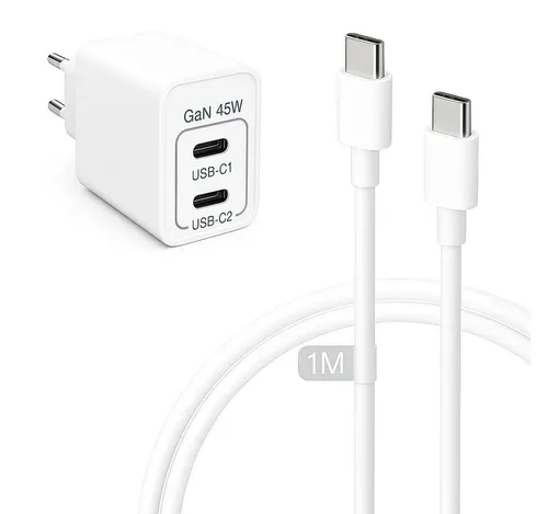 Alpha Electronics 45w Ladegerät USB C Charger Smartphone-Ladegerät (3000 mA, Spar-Set, 2-tlg., Universelle Kompatibilität, Handy Tablet + 60W USB-C Ladekabel 1m 2m, Samsung S25 S24 S23 iPhone 17 16 15, Huawei, Xiaomi, Schnellladegerät)