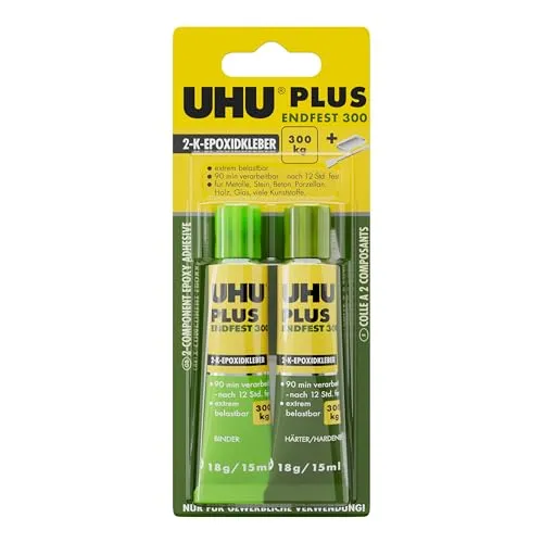 UHU Zwei-Komponentenkleber plus endfest 300/45640 - Zwei-Komponenten-Kleber, ideal für starke und dauerhafte Verbindungen, perfekt für Bastelprojekte und Reparaturen.