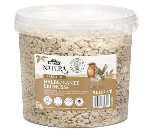 Dehner Natura Premium Wildvogelfutter - Körnerfutter für Wildvögel, protein- und energiereich, mit schalenfreien Erdnüssen für eine rückstandsfreie Fütterung auf Balkon und Terrasse.