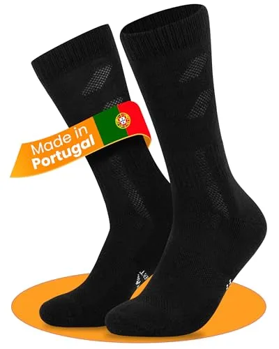 Alpenwert® Merino Wandersocken 3 Paar [MADE IN PORTUGAL] Trekkingsocken Herren & Damen - Anti-Blasen und gepolstert Wandern Outdoor Aktivität (DE/NL/SE/PL, Numerisch, 35, 38, Regular, Schwarz)