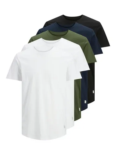 Jack & Jones Herren JJENOA Tee SS Crew Neck 5PK MP T-Shirt - T-Shirts für Herren im 5er-Pack, mit klassischem Rundhals und lang geschnittener Passform für optimalen Tragekomfort.