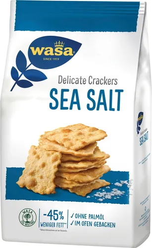 Wasa Tasty Snacks Crackers Meersalz 180g - Feine Snacks mit Meersalz, ideal für den kleinen Hunger und perfekt zum Dippen oder Knabbern.