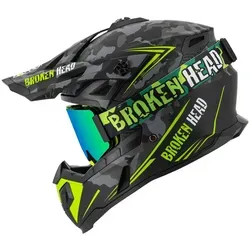 Broken Head Motocrosshelm Squadron Rebelution Grau + MX2-Brille (Mit MX-Brille), Zwei Verschlüsse L (59-60 cm)