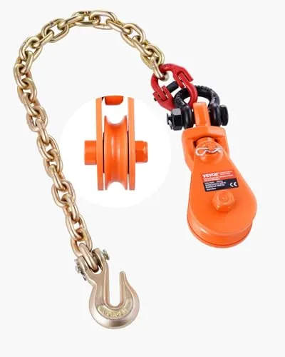 VEVOR 2-Tonnen-Umlenkrolle mit G80-Kette - Schalen Umlenkrollen, hochfeste Legierung, 4400 lbs Hubkraft und 360° drehbarer Haken für effizientes Heben und einfache Bedienung.