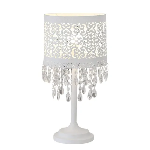 Tischlampe MARRAKECH - Orientalische Eleganz in Weiß - Lampen, Tischlampe aus weißem Metall mit einzigartigem orientalischem Muster und funkelnden Kristallen, ideal für stimmungsvolle Beleuchtung.