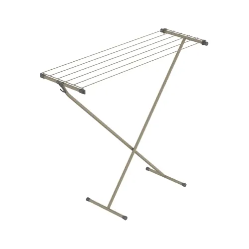 Wäscheständer Compact Pearl Beige - Praktischer Platzsparer - Kompakter Wäscheständer mit 5,5 m Trockenfläche, ideal für kleine Wäschen. Rutschfeste Füße schonen die Emaille, und der praktische Haken ermöglicht platzsparendes Verstauen.