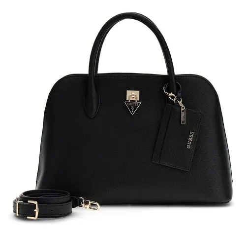 Guess Patsie Handtasche 33 cm schwarz - Elegante Guess Handtasche aus hochwertigem Polyurethan, ideal für jeden Anlass. Mit praktischem Reißverschluss, herausnehmbarer Innentasche und verstellbarem Umhängeriemen für individuellen Tragekomfort.