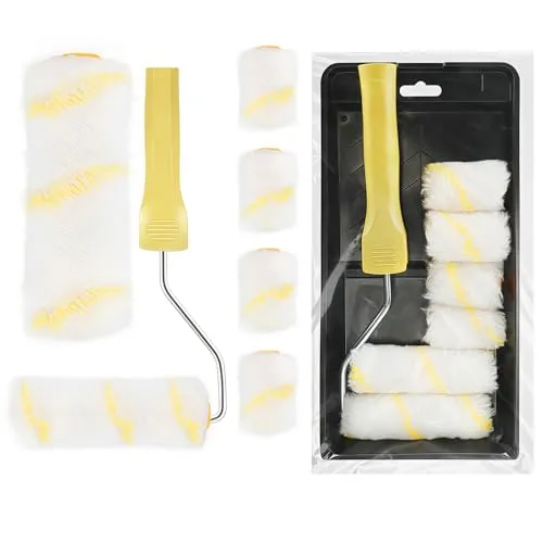 Tapvai Farbroller Wandfarbe set 8 Pieces, Malerrolle 4 inch 2 inch, Malerset Rollengriff Der Ergonomische, Farbroller mit Tank, Painting Accessories, Painter Roller Set Um Wänden Heimdekorationsset