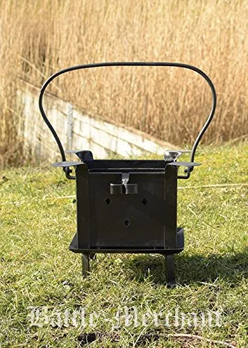 Battle-Merchant Tragbare Koch- und Feuerstelle für LARP und Lagerleben - Camping-Kochen: Authentisches Zubehör aus schwarzem Stahl, ideal für Lagerküchen und Live-Rollenspiele, kompakt und leicht für den einfachen Transport.