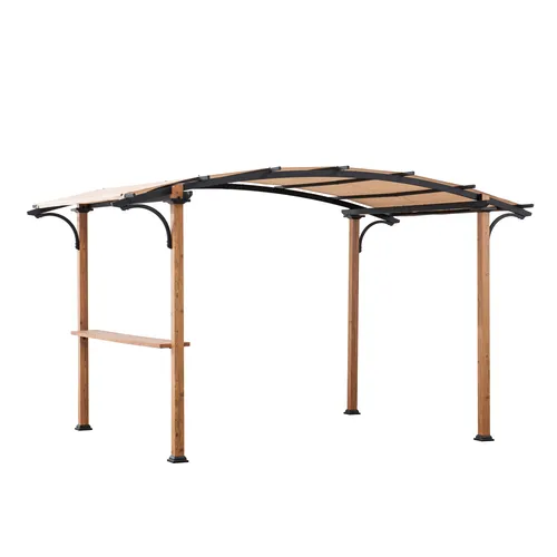 Sunjoy Stoff Pergola SKUTA - 259cm x 406cm, beige - Pavillons mit integrierter Regalfläche für kühle Getränke und robustem, rostbeständigem Stahlrahmen in Holzoptik – ideal für Gartenpartys und schattige Rückzugsorte.