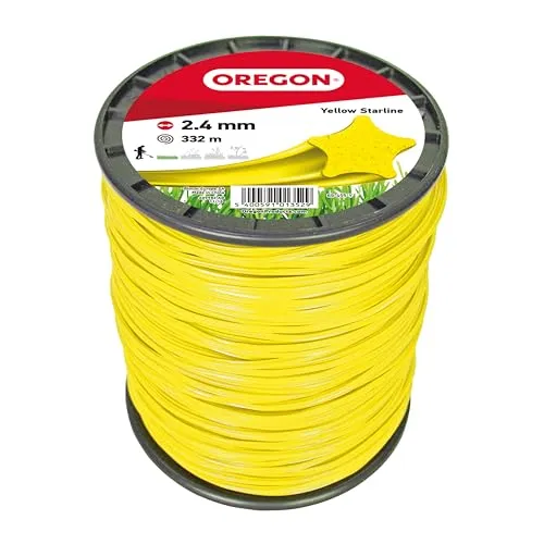 Oregon Sternförmiger Mähfaden 2,4 mm, Gelb, Für hohes Gras, Unkraut, Rasen und dichte Vegetation, Profi-Nylonfaden, Für die meisten Rasentrimmer, 2,4 mm x 332 m (69-455-Y)