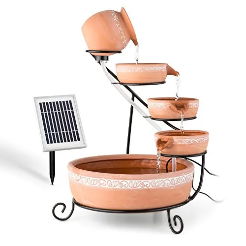 blumfeldt Wasserspiel Empoli Kaskadenbrunnen - Teichdekoration mit 38 cm Breite, eleganter Terrakotta-Keramik und integrierter LED-Beleuchtung für stimmungsvolle Akzente im Garten oder auf der Terrasse.