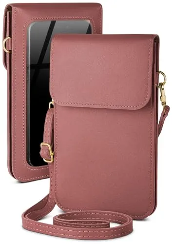 moex Handytasche zum Umhängen für Telekom T Phone – Kleine Handtasche mit Handyfach und Sichtfenster, 2 zusätzliche Fächer - Handy Umhängetasche Damen, Himbeerrosa