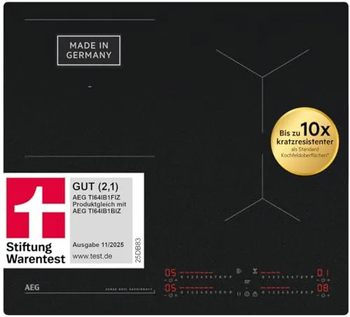 AEG Induktionskochfeld 60cm - Testsieger mit SaphirMatt-Oberfläche - Kochfeld mit 4 Flex-Kochzonen und SenseBoil Technologie, die Überkochen verhindert. Ideal für große Töpfe dank Bridge-Funktion und kratzfester Oberfläche.