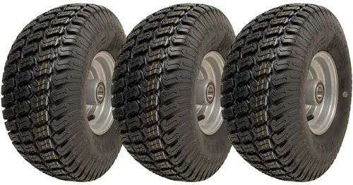 15x6.00-6 Grass Lawnmower Wheels 4ply P332 Tyre on Rim 25mm Bearings (Set of 3)