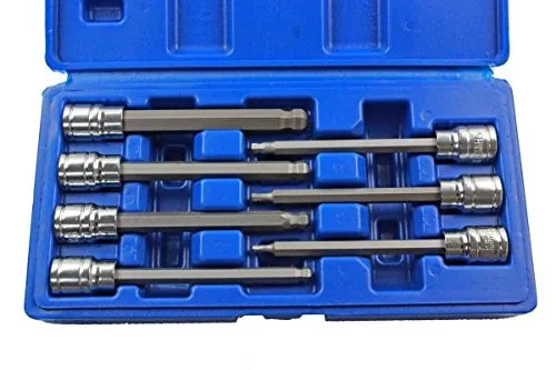 us pro B1499 7pc 3/8" Dr Long Ball End Hex Bit Socket Set 3-10mm Allen Key 7-teiliges 3/8-Zoll-Sechskant-Bit-Steckschlüssel-Set mit langem Kugelkopf, 3-10 mm Inbusschlüssel, blau