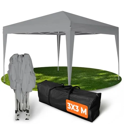 Kronenburg Faltpavillon 3x3 m wasserdicht mit UV Schutz 50+ - EINFACHE MONTAGE IN 5 MINUTEN – Der stabile Faltpavillon lässt sich ohne Werkzeug aufbauen. Ideal für Gartenpartys, Festivals und Märkte. 100% wasserdicht und mit UV-Schutz, perfekt für alle Wetterlagen.