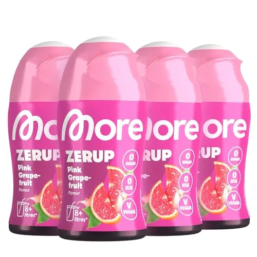 MORE Zerup Pink Grapefruit 4 x 65 ml - Zuckerfreier Sirup für bis zu 32 l Fertiggetränk, hochkonzentriert und vegan – ideal für kalorienbewusste Genießer!