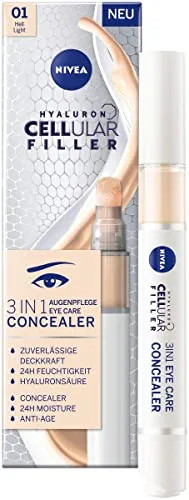 NIVEA Hyaluron Cellular Filler 3IN1 Augenpflege Concealer Hell (4 ml) - Abdeckprodukte: 3-in-1 Concealer mit Hyaluron für eine strahlende Augenpartie und langanhaltende Abdeckung.