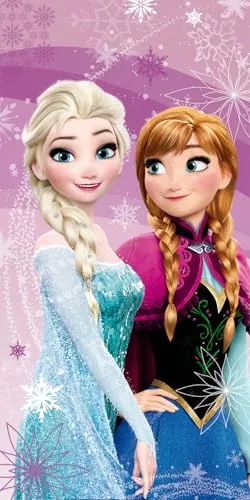 Disney Frozen Anna & Elsa Badetuch – 100% Baumwolle, 70x140 cm - Weiches Badetuch mit Disney Frozen Design für Mädchen, ideal für Bad, Pool oder Strand. Perfektes Geschenk für kleine Fans von Elsa und Anna, 100% Baumwolle und waschbar bei 40°.